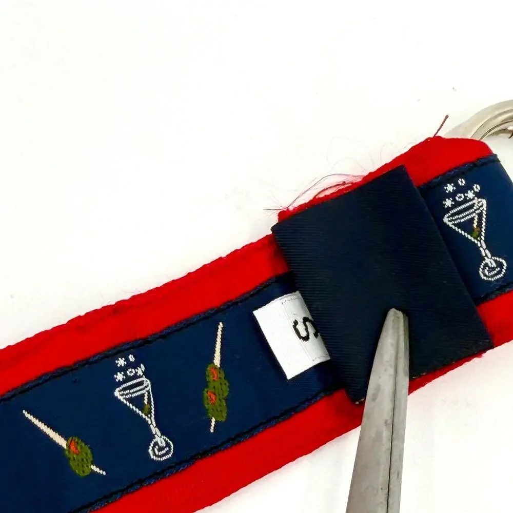 CK Bradley Navy Red Martini Olive Print Ribbon D-Ring Belt